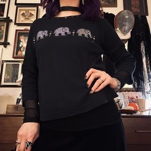 vintage y2k assets black boho blinged elephant tee / size medium
